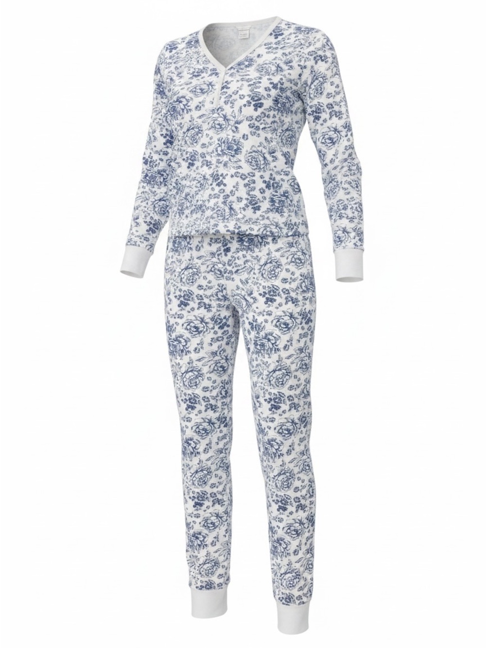 Gray Elephant Sz M Toile 100% organic cotton Blue Floral Long-Sleeve Pajama Set